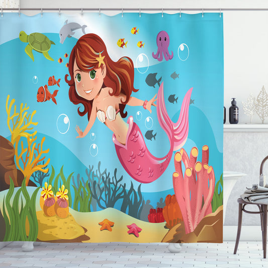 Vibrant Underwater Multicolor Shower Curtain - A Cheerful Addition to Your Bathroom