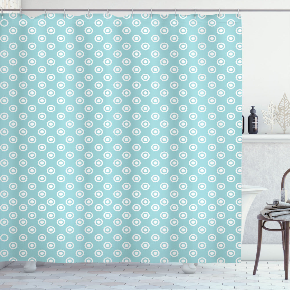 Abstract Retro Button Design Shower Curtain in Pale Blue and White