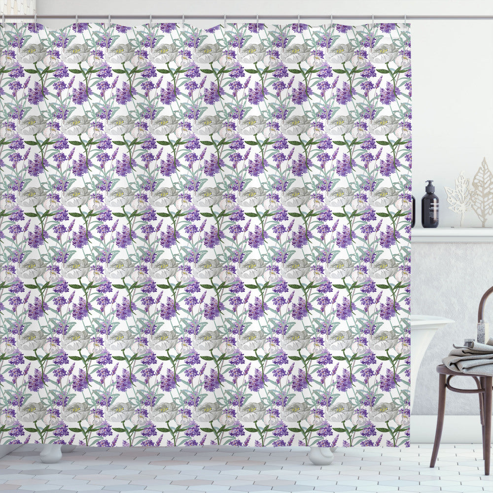 Botanical Fusion: Lavender and Peony Multicolor Shower Curtain