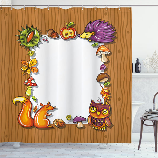 Thanksgiving Inspired Rustic Animal Fun Multicolor Pale Brown Shower Curtain