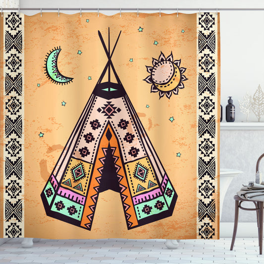 Bohemian Tribal Shower Curtain in Pale Coffee and Brown Colors