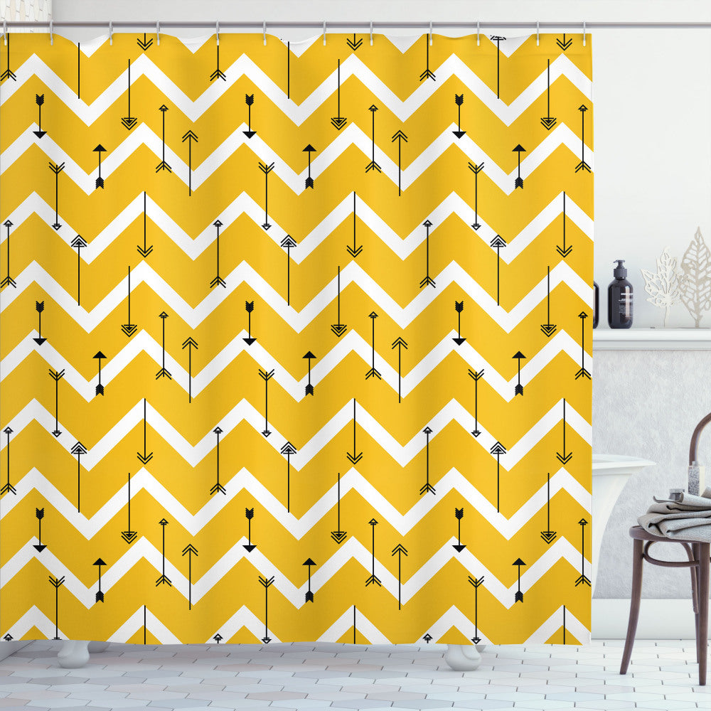 Aztec-themed Earth Yellow and Black Zig Zag Chevron Shower Curtain