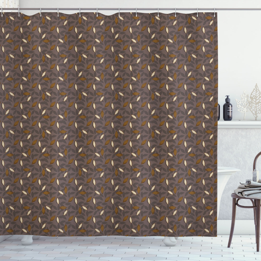 Cocoa, Pale Coffee, Umber, and Cream Graphic Bean Silhouettes: Shower Curtain