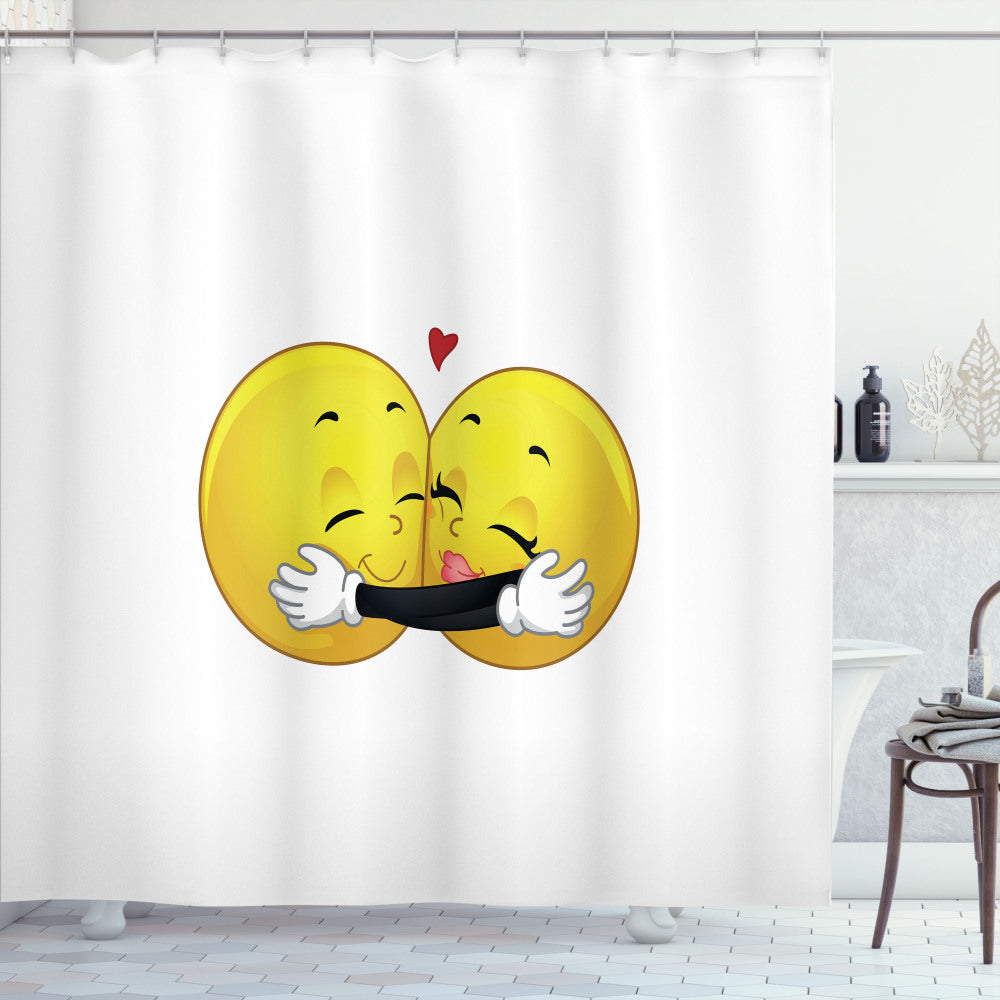 🤗 Romantic Yellow, White, and Black Emoji Hugging Shower Curtain