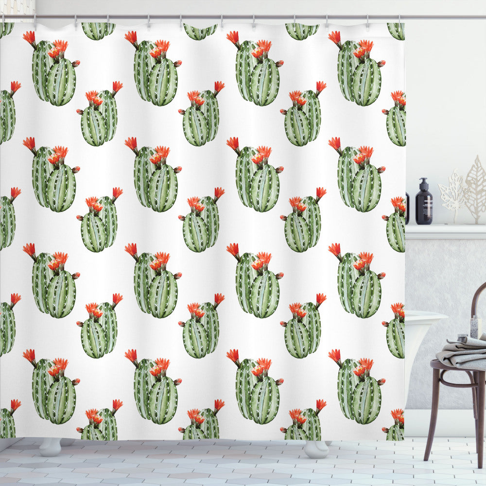 Cactus Plant Desert Inspired Shower Curtain in Orange and Green