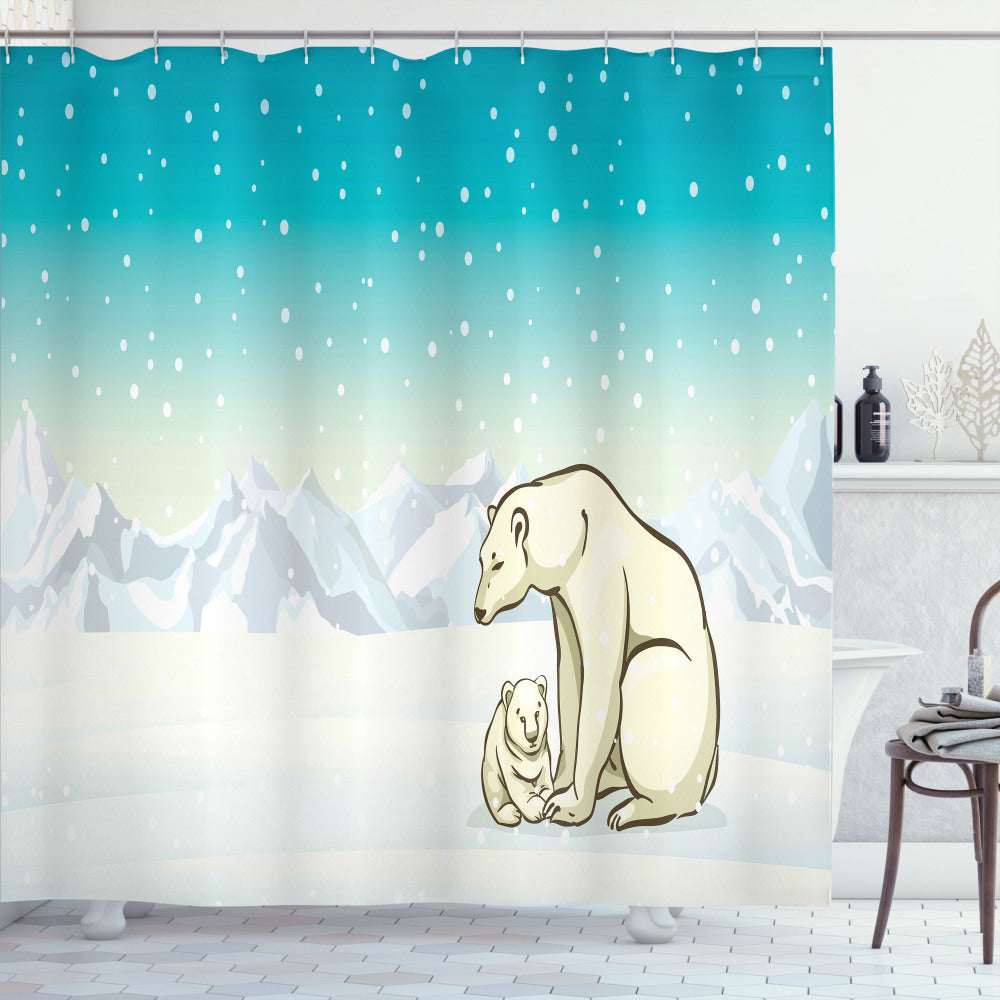 Turquoise, White, and Cream Arctic Animal Family Polar Bear Shower Curtain