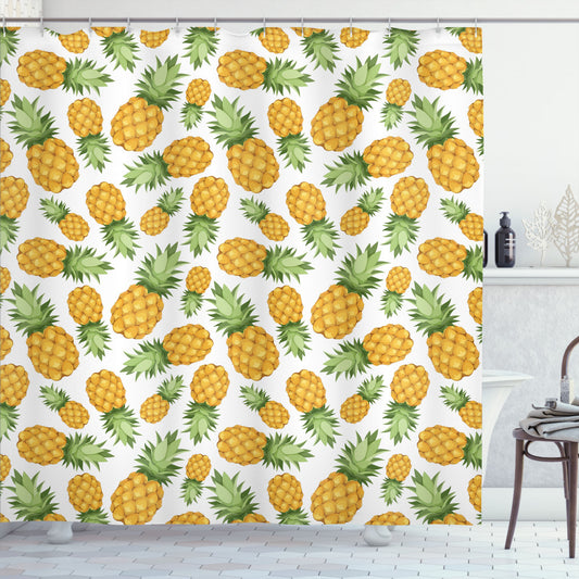 Vibrant Pineapple-Inspired Shower Curtain Designs: Incorporating Yellow, Green, White, and Earth Tones