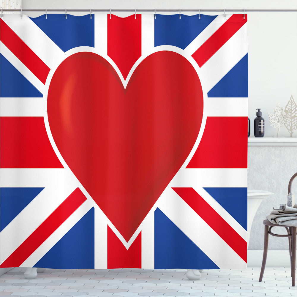 Union Jack Big Red Heart Flag Shower Curtain