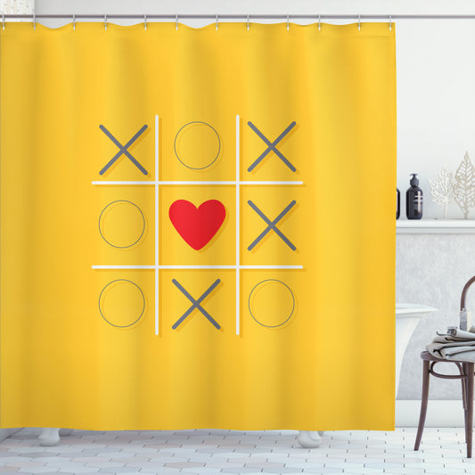 XOXO Love Wins: Mustard, Grey, and Vermilion Tic Tac Toe Inspired Shower Curtain