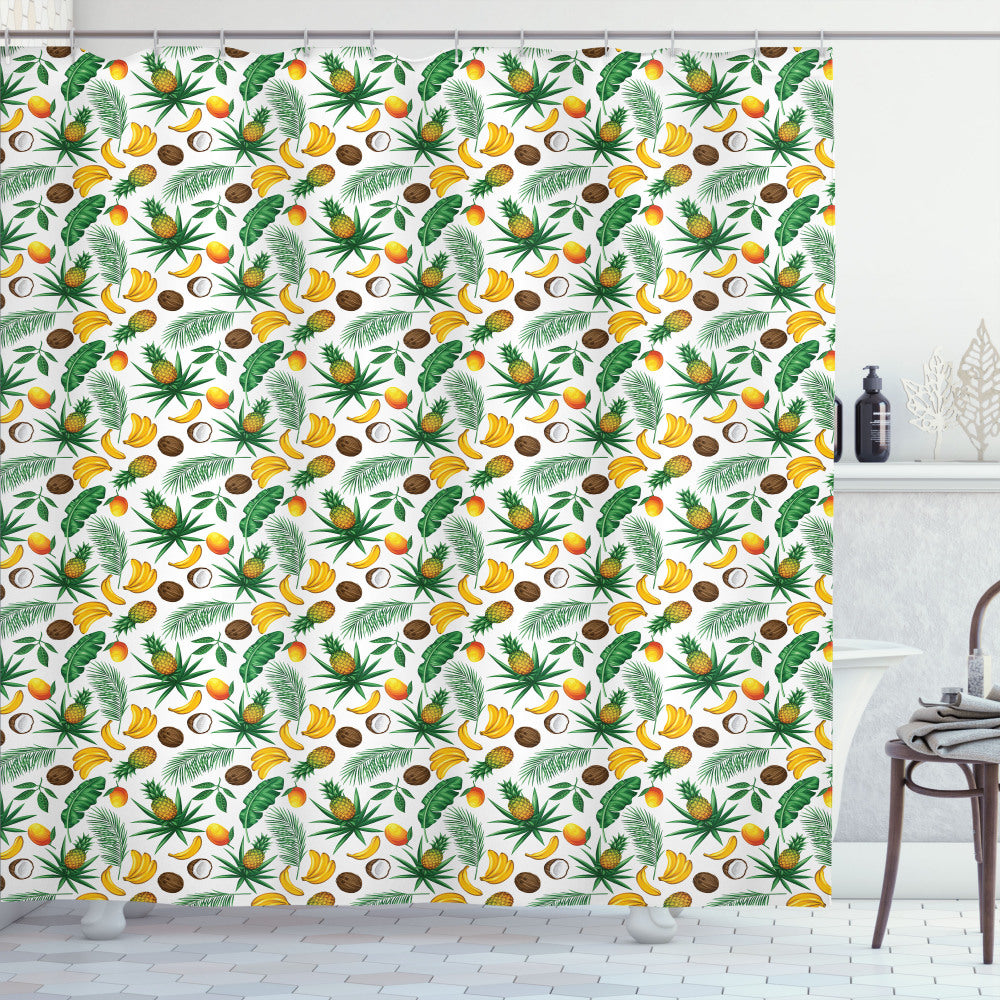 Coconut Pineapple Banana Leaf Multicolor Shower Curtain