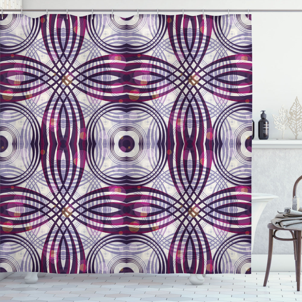 Vintage Lavender and Plum Geometric Stripe Circle Shower Curtain