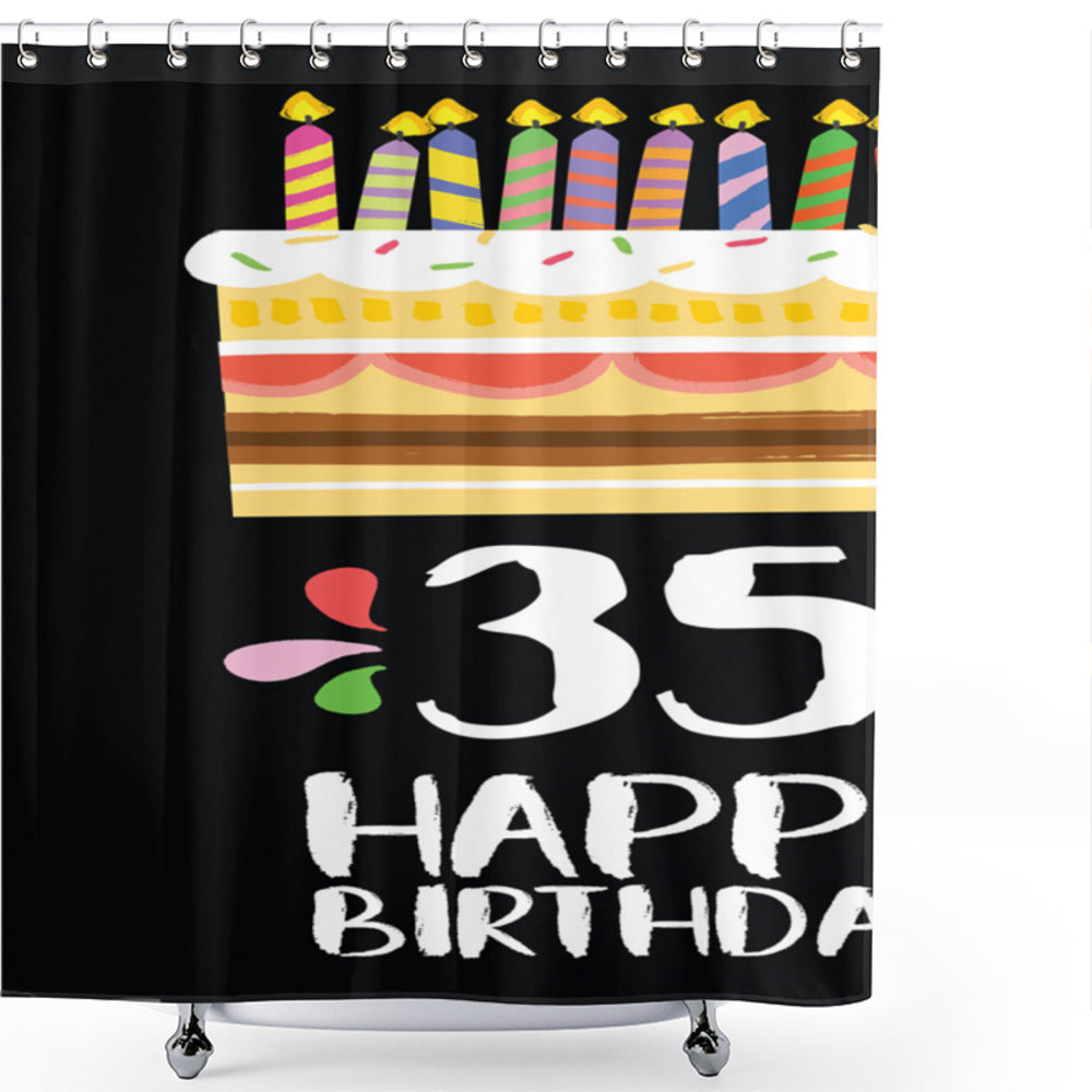 35th Birthday Cake Candles Art Multicolor Shower Curtain