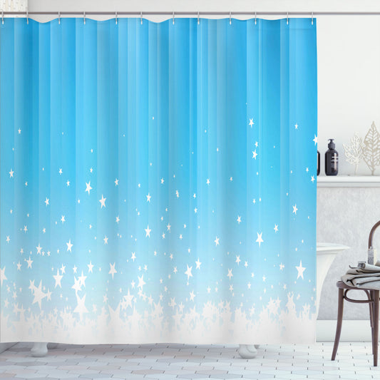 Abstract White and Sky Blue Star Vibrant Celestial Shower Curtain - a Title Optimization