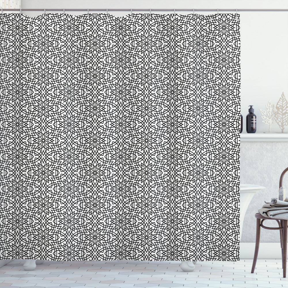 Vintage Charcoal Grey and White Floral Details Jumble Grid Shower Curtain