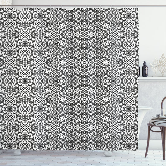 Vintage Charcoal Grey and White Floral Details Jumble Grid Shower Curtain