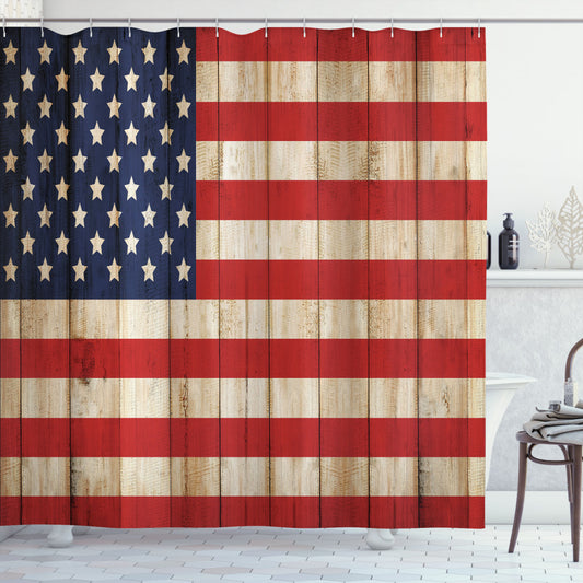 USA Navy Blue, Cream, and Red Independence Day Shower Curtain