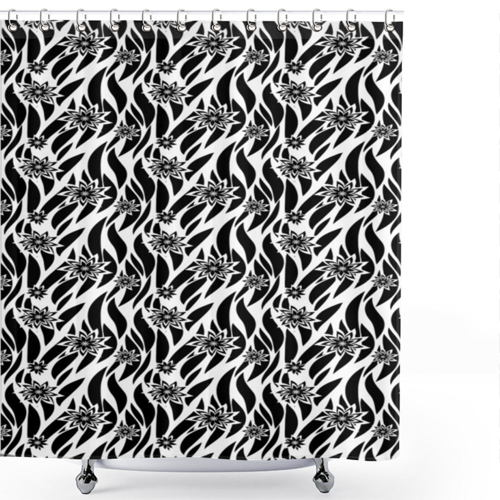 Blooming Flora Black and White Shower Curtain: A Monochrome Twist on Floral Design