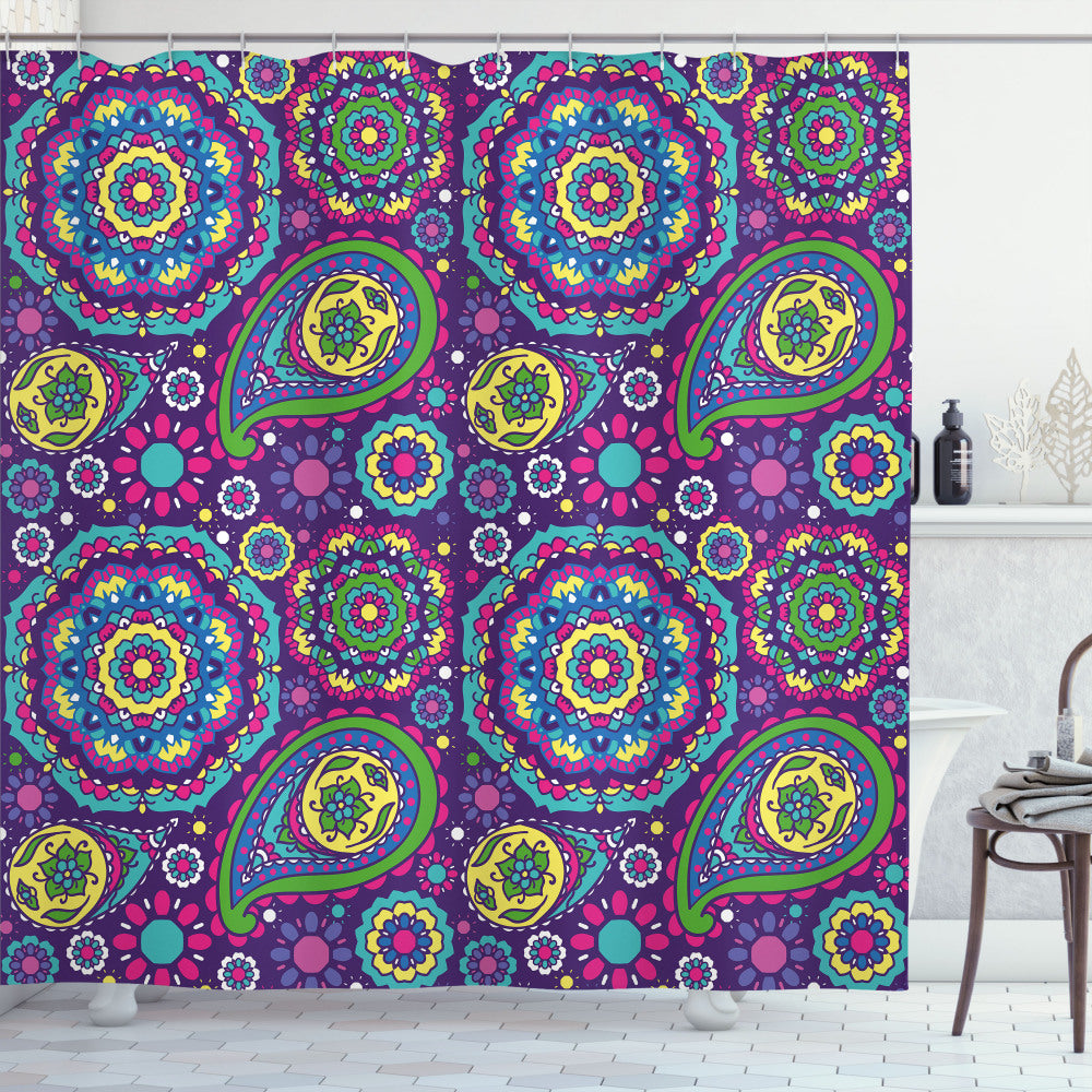 Vibrant Tones Boho Purple Mandala Multicolor Shower Curtain