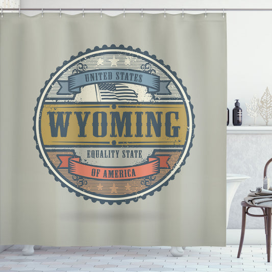 Wyoming-themed Grunge Stamp Equality State Pale Khaki Multicolor Shower Curtain