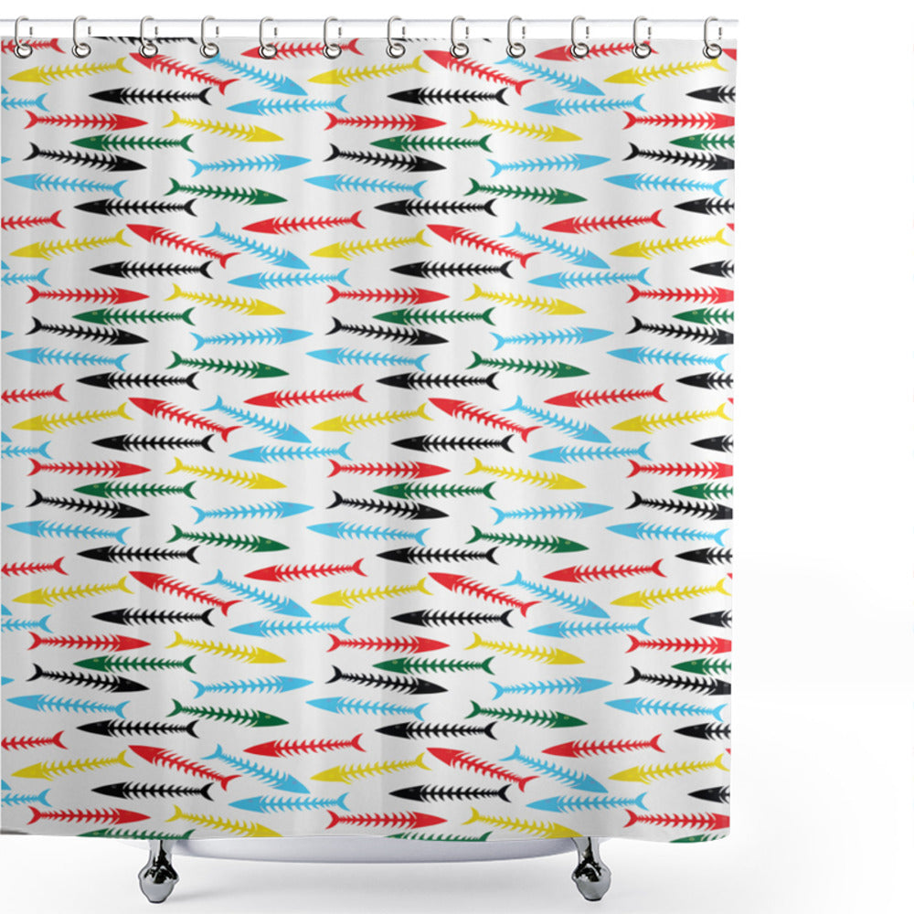 Cartoon Fish Bone Marine Multicolor Fish Shower Curtain: A Fun and Vibrant Addition to Your Bathroom!