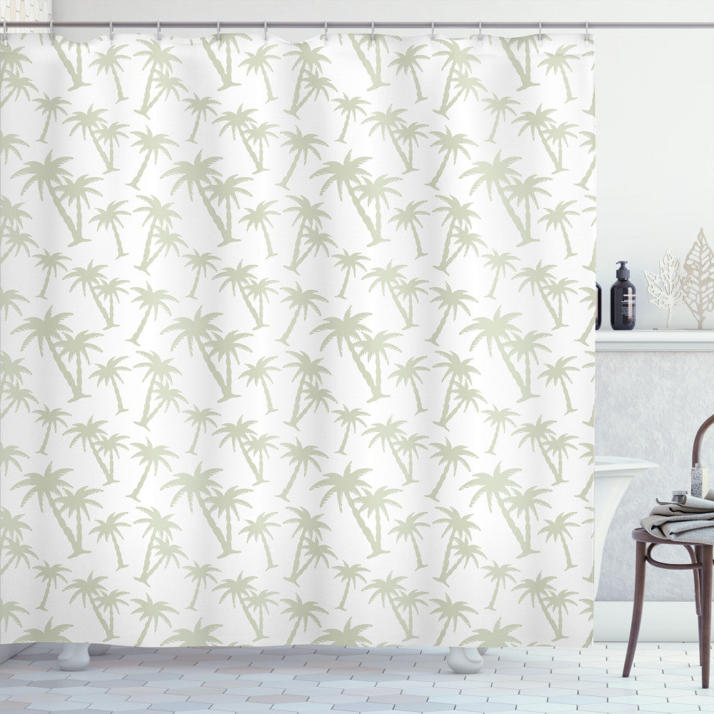 Tropical Coconut Palms Shower Curtain in White and Grey