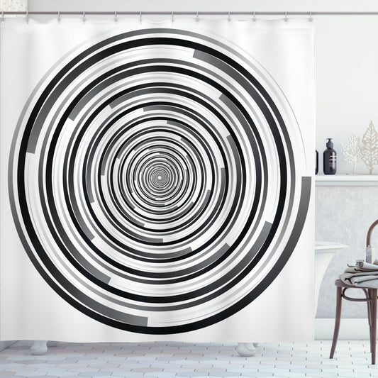 Abstract Art Spirals: A Modern Twist on Shower Curtains in Spires of Black and Grey