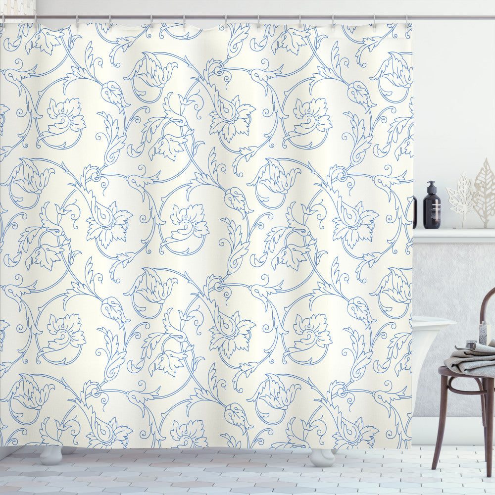 Bohemian Vintage Orchids White and Blue Floral Shower Curtain