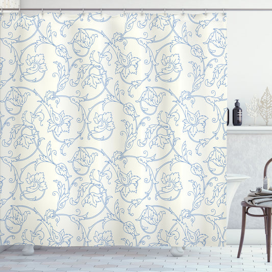 Bohemian Vintage Orchids White and Blue Floral Shower Curtain