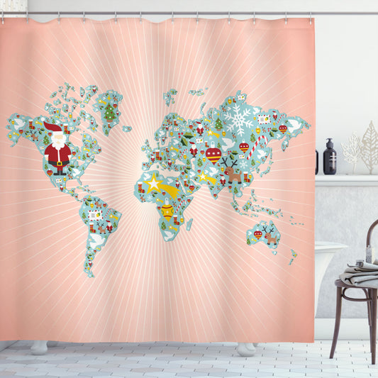 Christmas Reindeer and Santa Snow Multicolor Shower Curtain