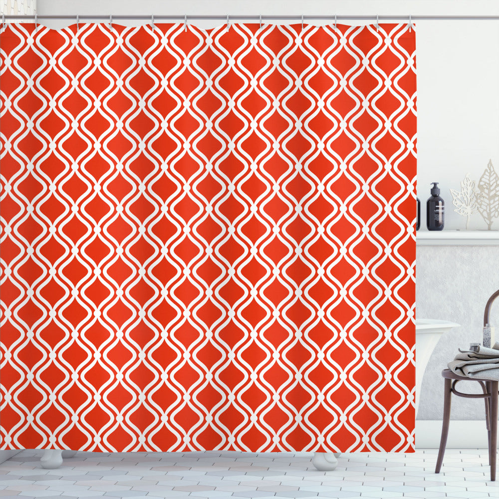 Vintage Vermilion and White Abstract Warm Toned Lattice Shower Curtain: A Modern Twist on Classic Design