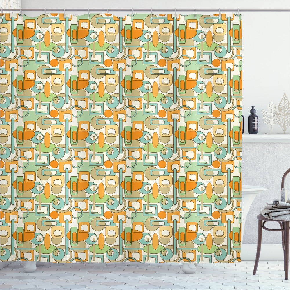 Abstract Shapes Mix: Pale Blue, Orange, and Green Bath Curtain