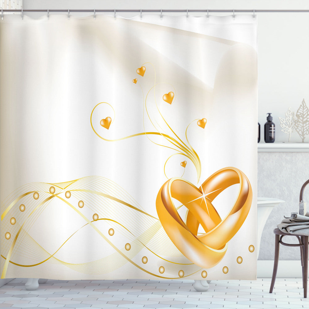 3D Heart Rings Wedding Marigold White Shower Curtain