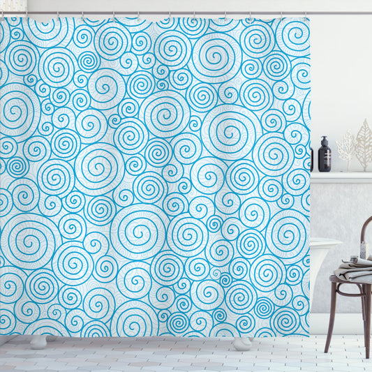 Blue and White Ocean Wave Swirls Shower Curtain