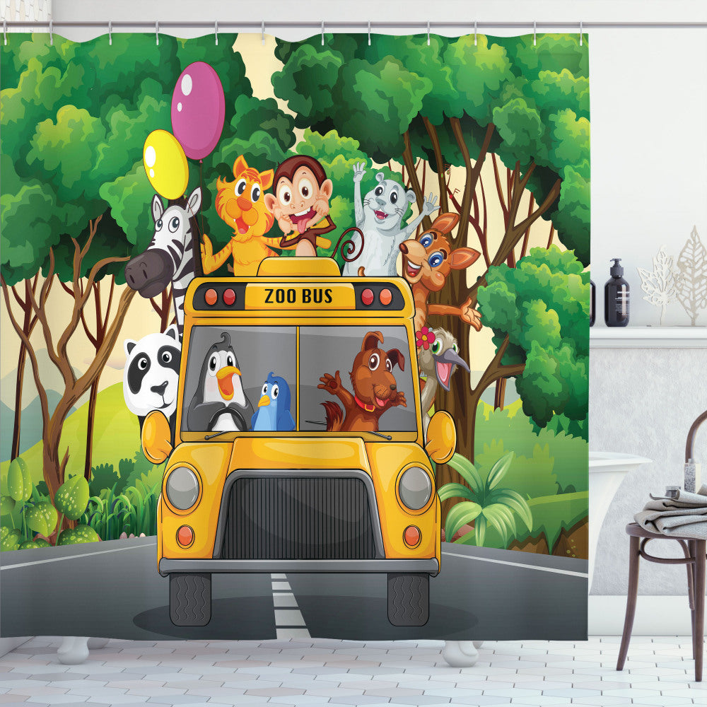 Zoo-themed Multicolored Animal Balloons Bus Travel Shower Curtain