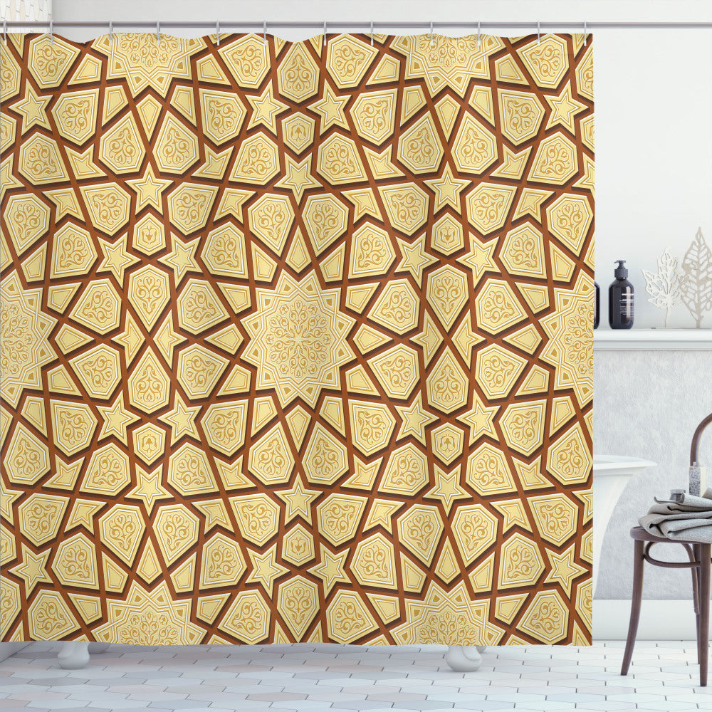 Vintage Charm: Antique Brown and Cream Star Shapes Shower Curtain