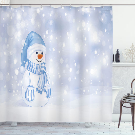 Winter Wonderland: Toddler Snowman Cartoon Design in Pale Blue and White - Shower Curtain