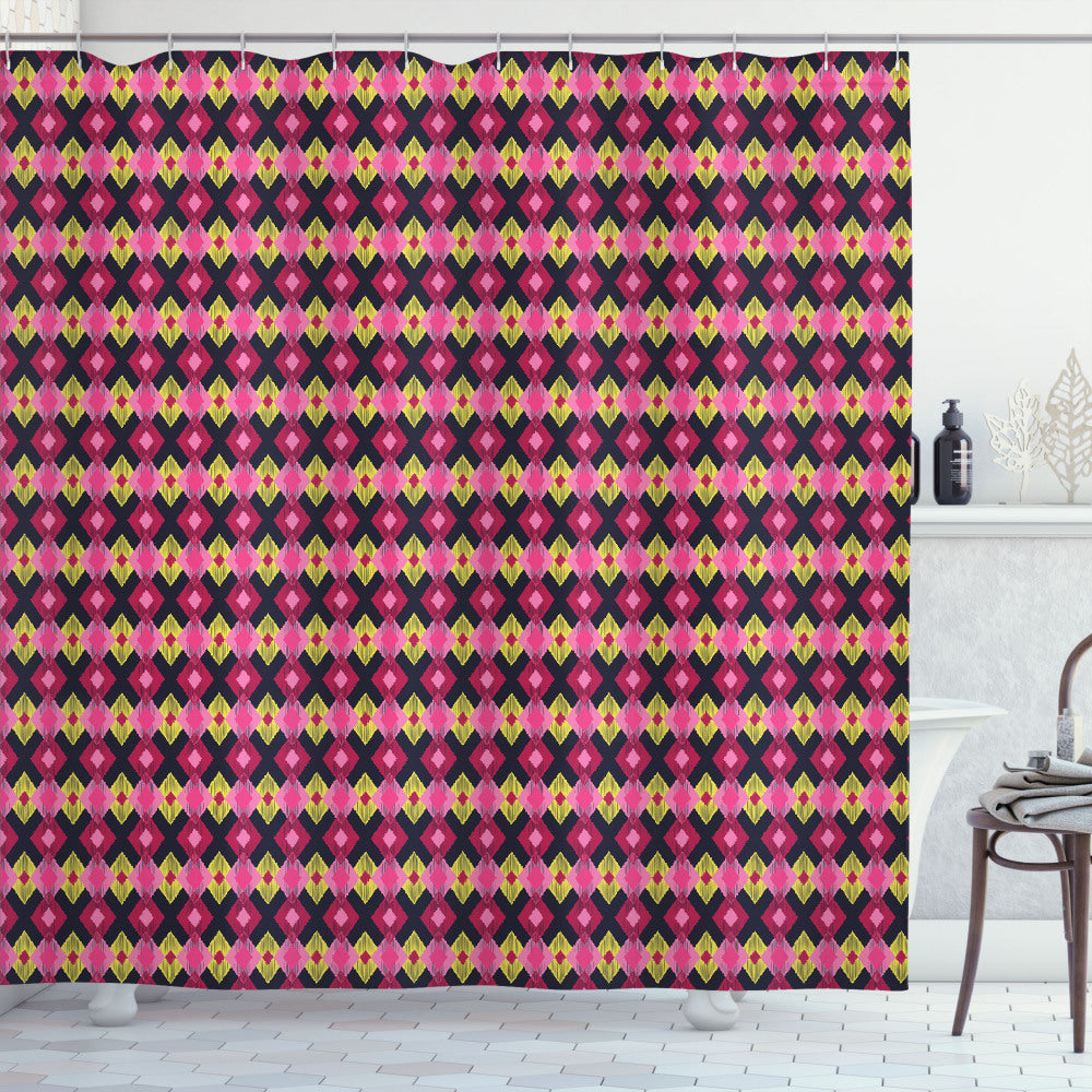 Bohemian Diamond Motif Ikat Multicolor Shower Curtain