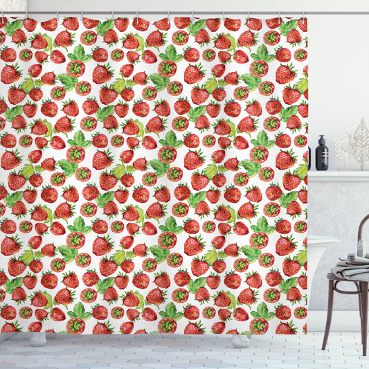 Watercolored Fruits Lime Green and Red Shower Curtain