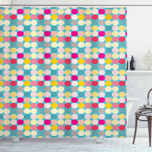 Vintage and Multicolor Polka Dots with Stripes Shower Curtain