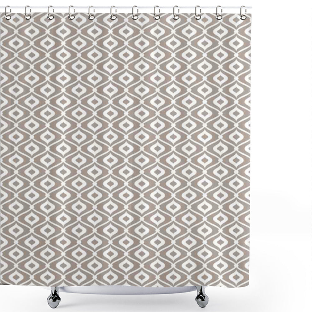 Abstract Waves Mosaic Motif in White and Taupe - Shower Curtain