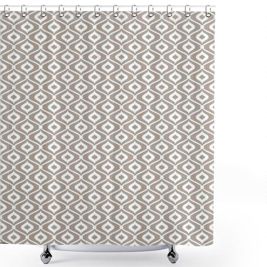 Abstract Waves Mosaic Motif in White and Taupe - Shower Curtain