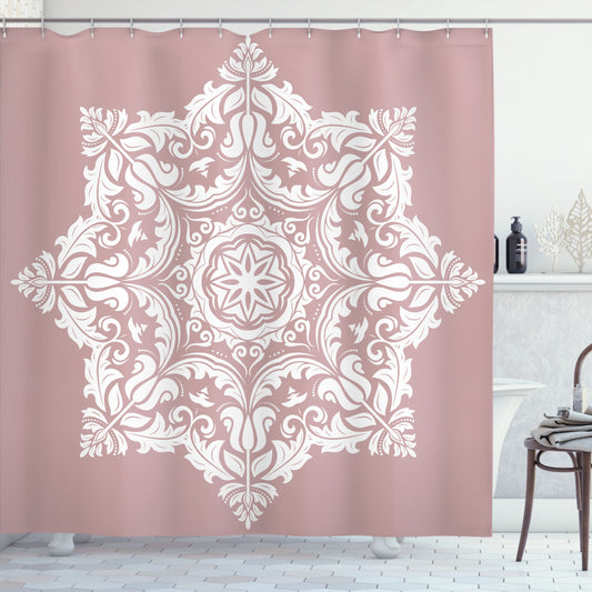 White Dried Rose Flower Mandala Shower Curtain: A Petal and Flower Fusion