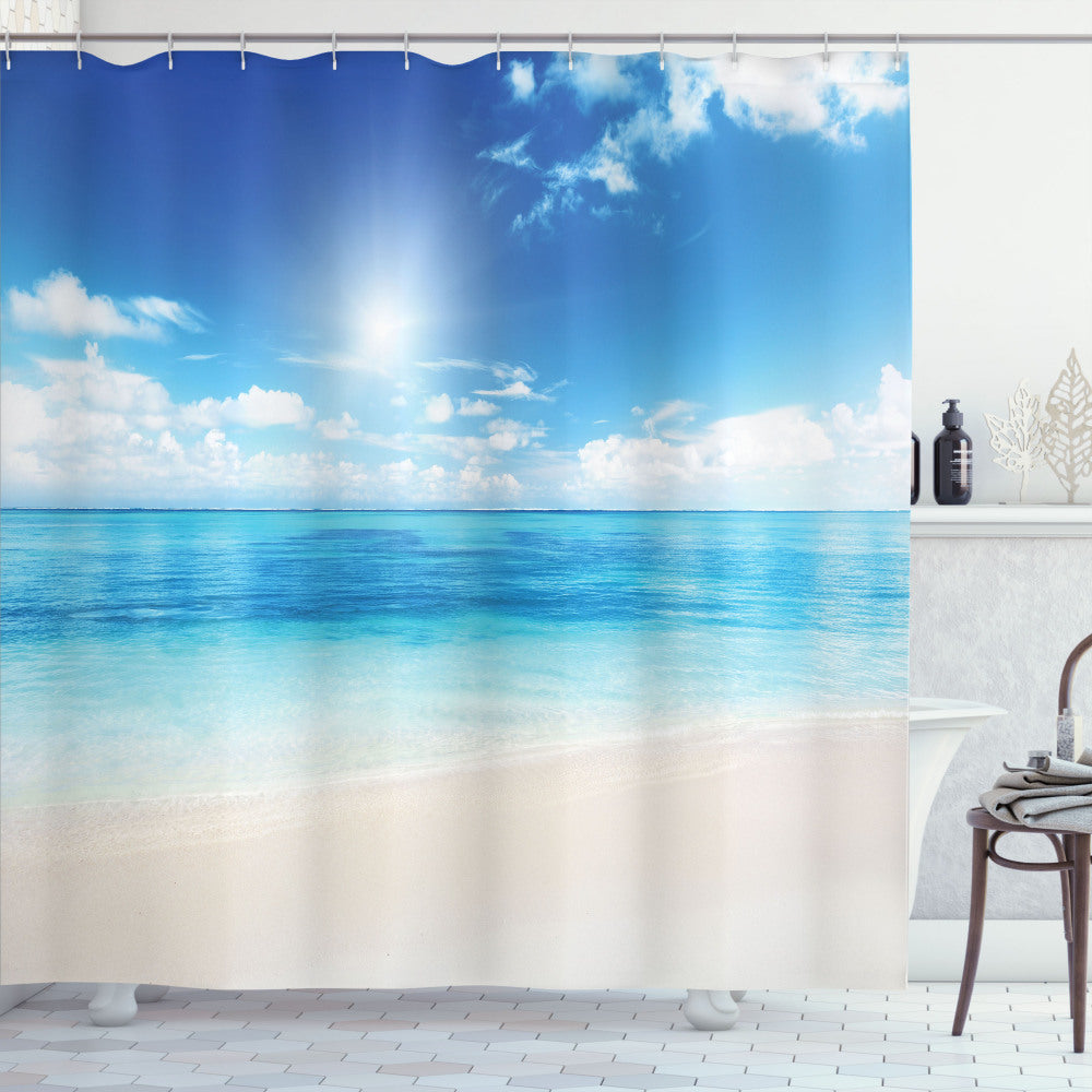 Turquoise and White Ocean Waves: Caribbean Summer Sea Inspired Shower Curtain