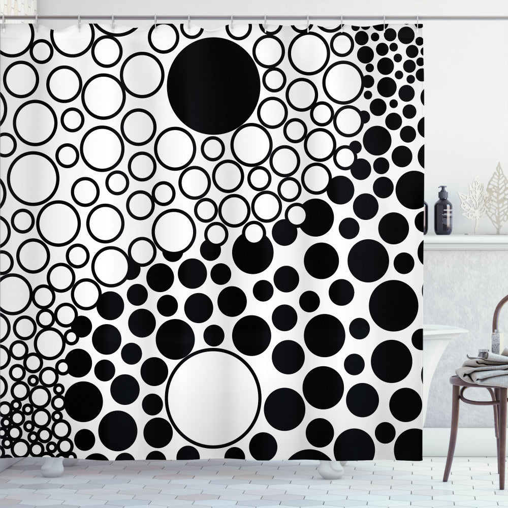 Ying Yang Inspired Abstract Retro Dots Shower Curtain in Classic White and Black