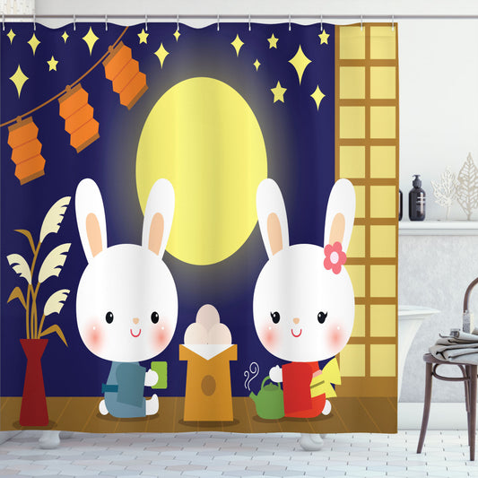 Anime Multicolor Tsukimi Festival Bunny Bath Curtain: Optimized Rewrite