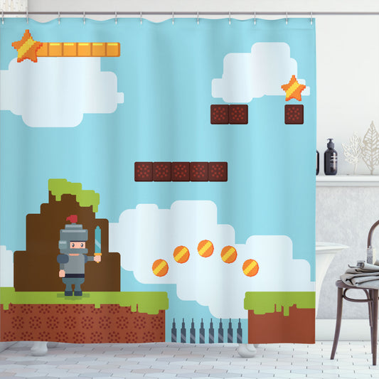 90's Arcade Knight Video Games Inspired Multicolor Shower Curtain