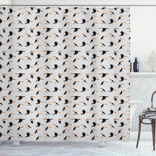 Tropical Peach, Black, and Orange Exotic Toucan Birds Animal Print Shower Curtain