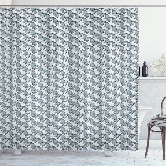 Waves of Baby Blue and Pale Blue on Charcoal Grey - Pastel Tone Sea Doodle Shower Curtain