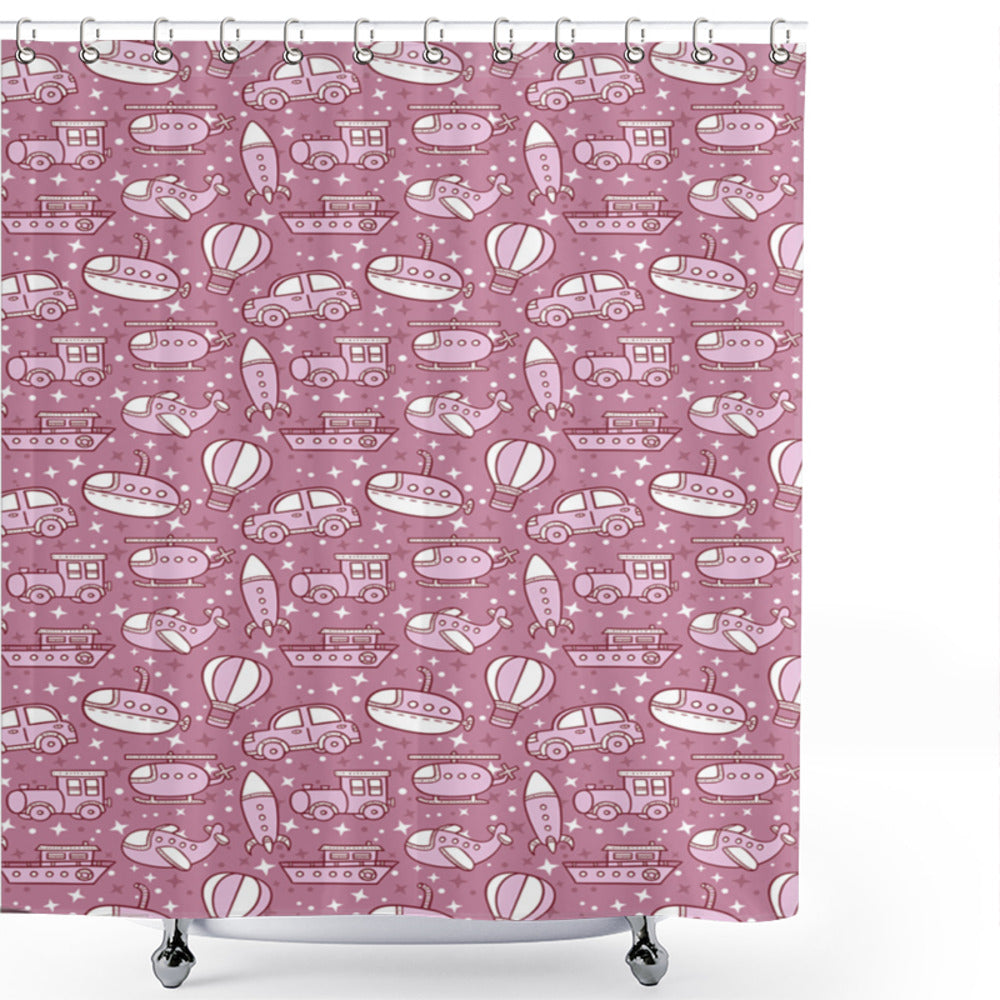 Airplane and Dried Rose Baby Boy Patterned White Shower Curtain