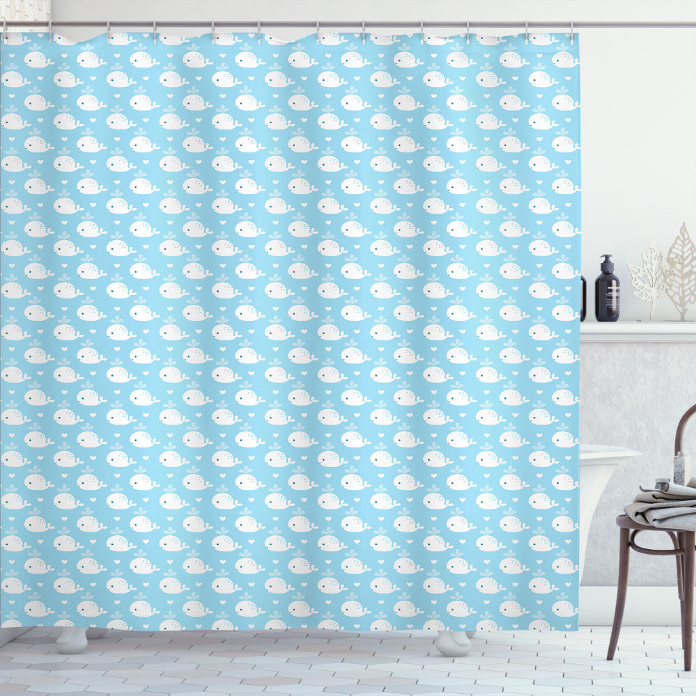 Whale-themed Baby Shower Design: Pale Blue and White Shower Curtain